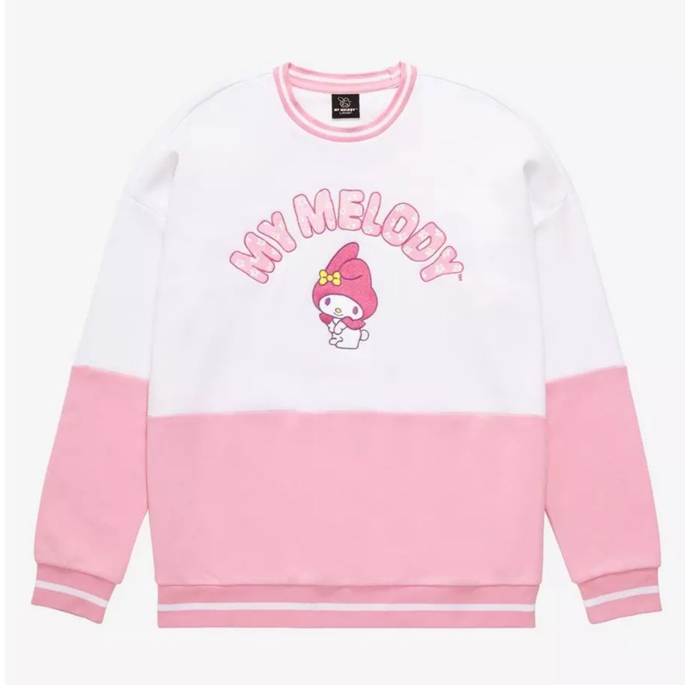 Sanrio My Melody Embroidered Panel Crewneck Sweater Boxlunch Exclusive L